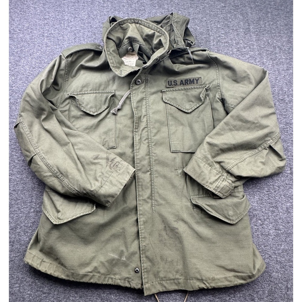 US Military Cold Weather Field Coat OG-107‎ 70s Sz Men's M Regular Vtg Liner